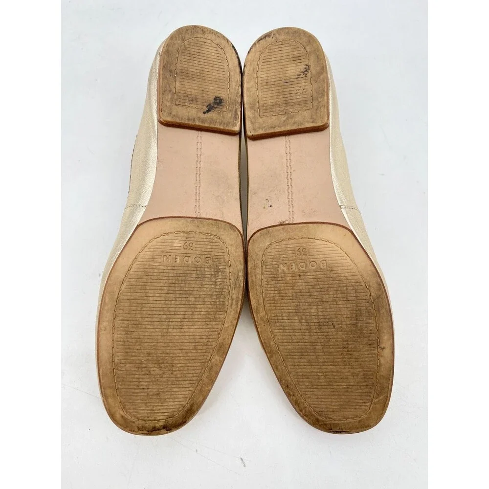 Boden Kitty Flexi Sole Ballet Flats 39 Gold Leather Bow Scalloped Heel
